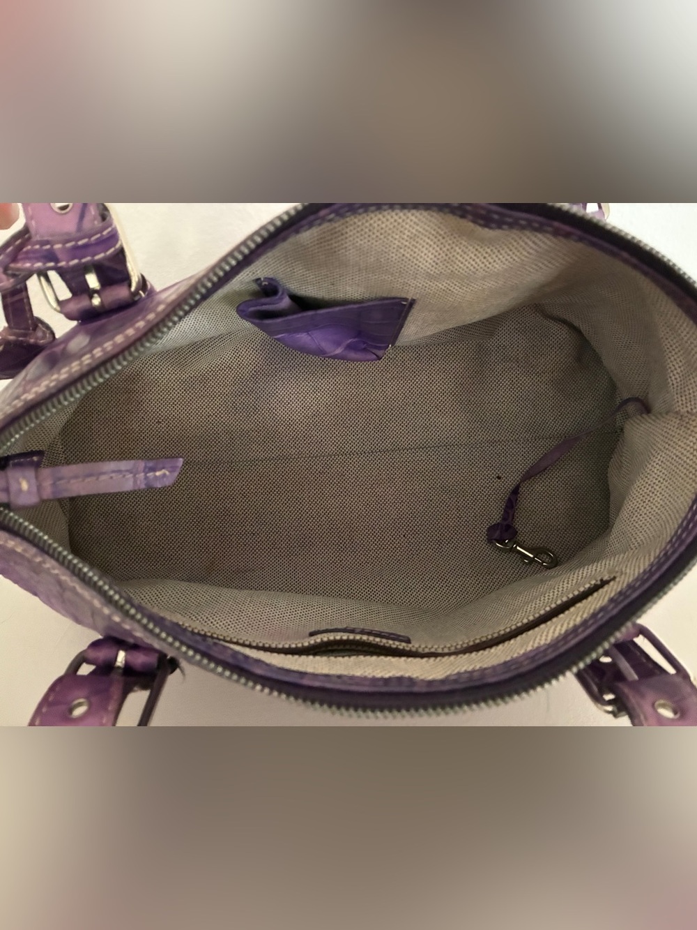 Dooney & Bourke Purple Embossed Croc Leather Satchel Shoulder Bag Y2K - Picture 13 of 16